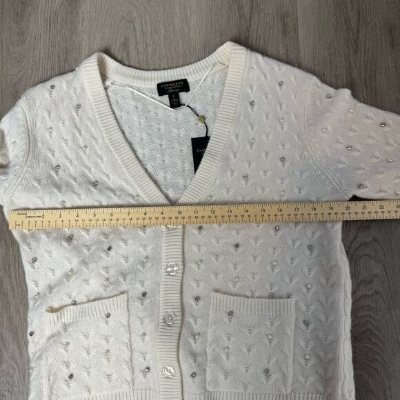 Charter Club Luxury Cashmere Embellished Cardigan, Woman Size M, Ivory White - Picture 6 of 12